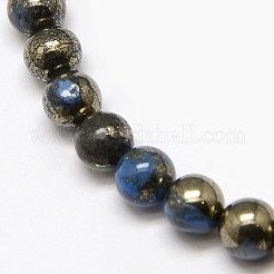 Electroplate Gemstone Natural Pyrite Round Beads Strands&nbsp;G-L129-8mm-01