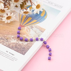 手作りのポリマー粘土ビーズチェーン  リンクチェーン  真鍮の目のピンで  クイックリンクコネクタ  ブレスレットネックレス作りに  青紫色  13x6mm  約39.37インチ（1m）/連&nbsp;AJEW-JB00926-04
