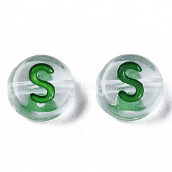 無色透明アクリルビーズ  水平穴  混合色の文字が付いたフラットラウンド  文字.s  7x3.5mm  穴：1.2mm  約3700個/500g&nbsp;MACR-N008-56S