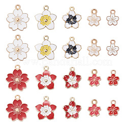 60個10スタイルアロイエナメルペンダント  さくらの花  ゴールドカラー  ミックスカラー  11.3~20.5x9~17.5x1.5~3mm  穴：1.4~2mm  6個/スタイル&nbsp;ENAM-TA0003-74