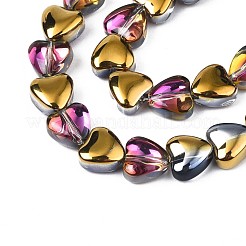 電気メッキガラスビーズセット  半分メッキ  ハート  黄金メッキ  7~8x8x4.5mm  穴：0.8mm  約84~87個/連  24.41インチ〜25.43インチ（62~64.6cm）&nbsp;EGLA-S188-13-C03