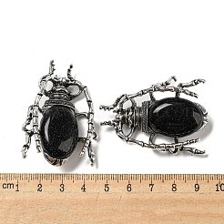 両用アイテム合金ブローチ  合成ブルーゴールドストーン付き  クモ  49.5x35.5x15~16mm  穴：4x2.5mm&nbsp;JEWB-C026-05F-AS