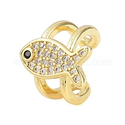 Fish Brass Micro Pave Clear Cubic Zirconia Cuff Earrings&nbsp;EJEW-D338-01G