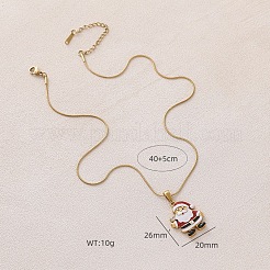 304ステンレススチール製エナメルレッドクリスマスサンタクロースペンダントネックレス  ゴールドカラー  15.75インチ（40cm）&nbsp;RP2300
