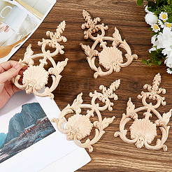 4Pcs Natural Solid Wood Carved Onlay Applique Craft&nbsp;WOOD-FH0002-37