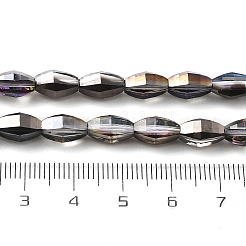 電気メッキ透明ガラスビーズ連売り  オーバル  フル虹メッキ  多面カット  ブラック  9.5x5.5mm  穴：1.2mm  約43個/連  15.94''（40.5センチメートル）&nbsp;EGLA-M032-03A-FR