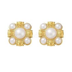 304 Stainless Steel Plastic Pearl Stud Earrings&nbsp;EJEW-U070-03A-G