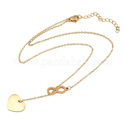 Adjustable 304 Stainless Steel Infinity Heart Pendant Lariat Necklaces&nbsp;NJEW-H093-04G