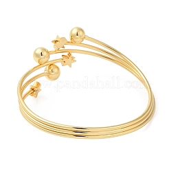 Rack Plating Brass Star with Round Ball Cuff Bangle for Women&nbsp;BJEW-M298-12G