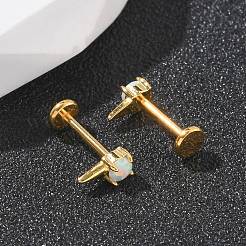 304ステンレススチール製合成オパールスタッドピアス  316ステンレス鋼の針付き  ゴールドカラー  三角形  6x3mm&nbsp;EJEW-B143-01G-08