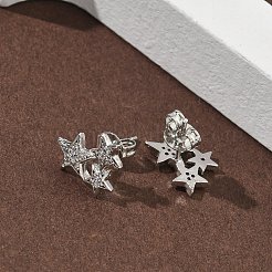 Star Brass Micro Pave Clear Cubic Zirconia Stud Earrings&nbsp;EJEW-F383-06P