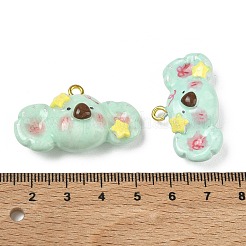 手作り樹脂粘土ペンダント  鉄ループ付き  コアラチャーム  ゴールドカラー  アクアマリン  20~22x35~37x12~15mm  穴：2.8mm&nbsp;PY-CBABDB7-07B
