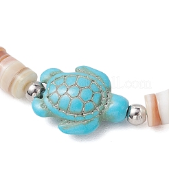 ヒトデとカメの合成ターコイズビーズ編みビーズブレスレット2個  真鍮スペーサービーズと天然淡水貝ビーズ付き  ターコイズ  内径：4インチ（10cm）&nbsp;BJEW-JB11883