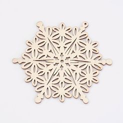 未染色の木製ペンダント  スノーフレーク  クリスマスのテーマ  アンティークホワイト  100x88x3mm  穴：2mm&nbsp;LS-WOOD-K005-07