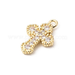 真鍮マイクロパヴェクリアキュービックジルコニアペンダント  クロスチャーム  14KGP本金メッキ  13x8x2mm  穴：1.1mm&nbsp;KK-B179-07G