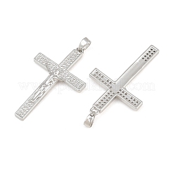 イースター 真鍮製マイクロパヴェ クリアキュービックジルコニアペンダント  十字架のチャーム  プラチナ  37x22x2mm  穴：4.5x2mm&nbsp;CU-CBABDE1-03P