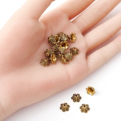 合金ビーズキャップ  6花びら  花  アンティーク黄金  9x5mm  穴：1.5mm&nbsp;TIBE-YW0001-38AG