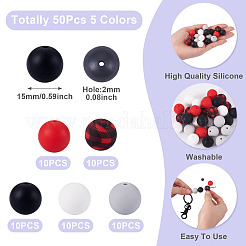 50Pcs 5 Colors Silicone Beads Loose Silicone Beads Kit Leopard Print Silicone Beads for Keychain Making Bracelet Necklace&nbsp;SIL-TA0003-35B