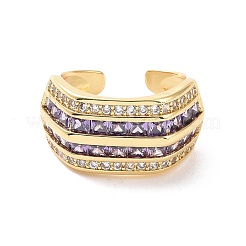 キュービックジルコニアマルチラインオープンカフリング  女性のための本物の 18 k 金メッキ真鍮の厚いリング  カドミウムフリー＆ニッケルフリー＆鉛フリー  ミックスカラー  usサイズ6 3/4(17.1mm)&nbsp;RJEW-P035-08G