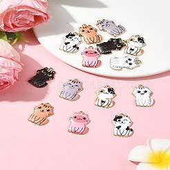 14本7色ラックメッキ合金エナメルペンダント  ゴールドカラー  猫のチャーム  ミックスカラー  25x17x3mm  穴：2mm  2個/カラー&nbsp;FIND-FS0003-05