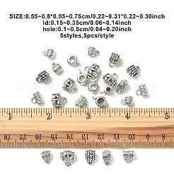 25 個 5 スタイル合金チューブベイル  ループベイル  ペンダントベイル  アンティークシルバー  5.5~7.5x5.5~8mm  穴：1~5mm  内径：1.5~2.5mm  5個/スタイル&nbsp;TIBE-YW0001-48