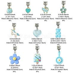 10 個 10 スタイル合金エナメル & 樹脂ヨーロッパダングルチャーム  アンティークシルバー大穴ペンダント  花と馬と熊  混合図形  ミックスカラー  21~35mm  ペンダント：13~28mm  1個/スタイル&nbsp;PALLOY-FZ00006