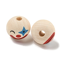 プリントウッドヨーロピアンビーズ  ピエロ模様の丸型  パパイヤホイップ  19~20mm  穴：4~5mm&nbsp;WOOD-G022-06D