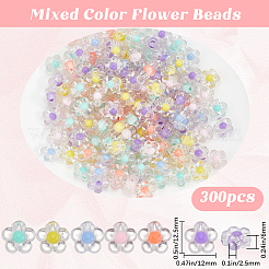 300個透明アクリルビーズ  二層ビーズ  花  ミックスカラー  12x12.5x6mm  穴：2.5mm&nbsp;TACR-SP0001-04