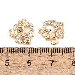 真鍮製マイクロパヴェキュービックジルコニアペンダント  象のチャーム  18KGP本金メッキ  12x12x2.5mm  穴：1.2mm&nbsp;KK-K407-53G