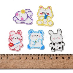 印刷されたアクリルパーツ  うさぎ/クマのチャーム  ミックスカラー  29~40x25~35x2mm  穴：1.8~2mm&nbsp;AC-G001-04
