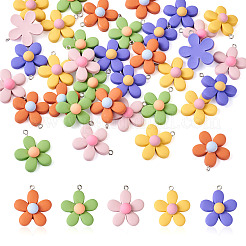 40本5色レジンペンダント  プラチナアイアンペグベイル付き  花  ミックスカラー  30x27x9mm  穴：2mm  8個/カラー&nbsp;RESI-TA0001-40