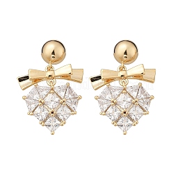Brass Clear Cubic Zirconia Stud Earrings&nbsp;EJEW-D301-06G-04