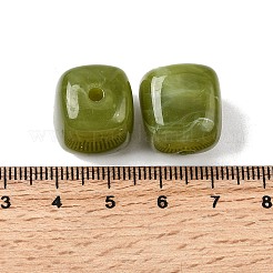 不透明なアクリルビーズ  天然石風  キューブ  ツートン  ダークオリーブグリーン  17x15.5x15.5mm  穴：3mm&nbsp;X-OACR-D320-01Q