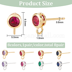 8 Pairs 8 Color Brass Micro Pave Cubic Zirconia Stud Earring Findings&nbsp;KK-BC0011-48