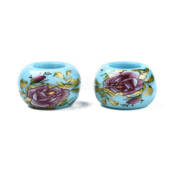 Flower Printed Opaque Acrylic Rondelle Beads&nbsp;SACR-S305-27-E03