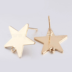 真鍮製スタッドピアスパーツ  ループと平板付き  長持ちメッキ  スター  ライトゴールド  16.5x17mm  穴：1mm  ピン：0.8mm&nbsp;KK-F744-04KCG