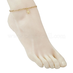 Alloy Starfish Charm 304 Stainless Steel Satellite Chain Double Strand Anklets for Women&nbsp;AJEW-AN00756