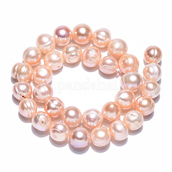 天然養殖淡水パールビーズ連売り  ポテト  桃パフ  11~12x9.5~14mm  穴：0.7mm  約32個/連  13.78~13.98インチ（35~35.5cm）&nbsp;PEAR-N013-10C