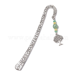 Natural Malaysia Jade & Green Aventurine Beaded Pendant Bookmarks with Alloy Tree of Life&nbsp;AJEW-JK00255