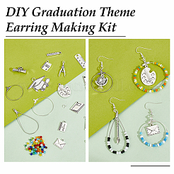 卒業式をテーマにしたDIYイヤリング作りキット  合金と304ステンレススチールのチャームを含む  ペンチ  真鍮ペンダントフープピアスパーツ  鉄のフック  パレットと本と筆ペンと定規  ミックスカラー  862個/箱&nbsp;DIY-PH0017-72
