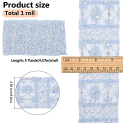 5ヤードのポリエステル製フラワーレースリボン（スパンコール付き）  衣服アクセサリー用の輝く花のレーストリム  ライトスカイブルー  2-5/8インチ（66mm）  約5.00ヤード（4.57m）/セット&nbsp;OCOR-GF0005-24E