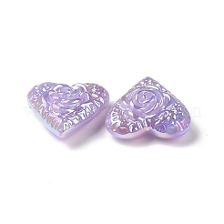 レインボー虹色メッキアクリルビーズ  キラキラビーズ  花柄とハート  ライラック  32x32x13.5mm  穴：3mm&nbsp;OACR-A010-04B