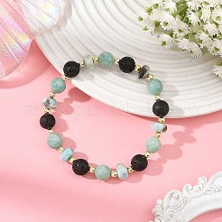 Rondelle Natural Larimar & Round Natural Mixed Stone Beaded Stretch Bracelets&nbsp;BJEW-JB14433
