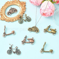 8pcs8スタイルチベットスタイルアロイペンダント  車/自転車のチャーム  ミックスカラー  26~47x35~44.5x6~18mm  穴：2~2.5mm  1個/スタイル&nbsp;FIND-CJ0005-92
