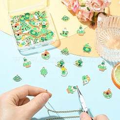 50個 10スタイル 聖パトリックの日のエナメルと合金ペンダント  ゴールドカラー  混合図形  12~19x11~15x1mm  穴：1.6~1.8mm  5個/スタイル&nbsp;FIND-CJ0005-83