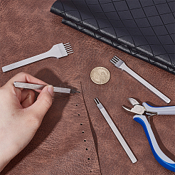 4個 4スタイル DIY レースステッチレザークラフトキット  レザークラフト用穴あけパンチツール  ステンレス鋼色  98x6~21x3.5mm&nbsp;AJEW-UN0002-46