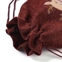 クリスマステーマのジュート布収納バッグ  長方形巾着袋  ファイヤーブリック  鹿  18x13x0.4cm&nbsp;ABAG-F010-01B-01