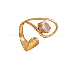 304ステンレススチールラインストーンオープンカフリング女性用  ラウンド  18KGP本金メッキ  内径：17.4mm&nbsp;WGC538A-01
