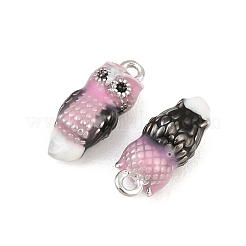 真鍮製エナメルペンダント  フクロウのチャーム  ピンク  14x6x5mm  穴：1.4mm&nbsp;KK-CBA6818-04P-06
