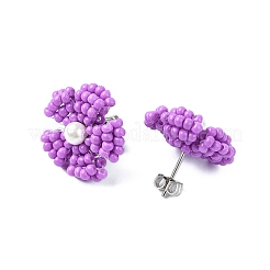 Daisy Glass Seed Beaded Stud Earrings&nbsp;EJEW-MZ00334-04